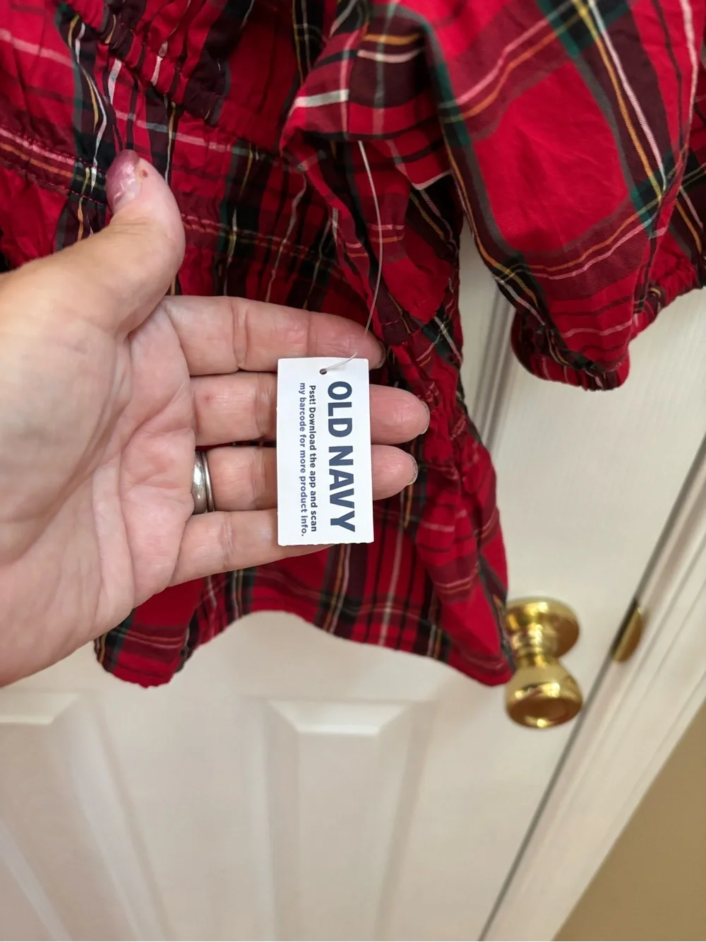 Old Navy Red Plaid Smocked Peplum Blouse, Size XL, NWT